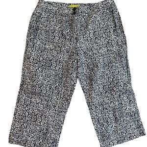 Sigrid Olsen Linen Casual Women Pants Resortwear Blue Pattern Capri Size 8